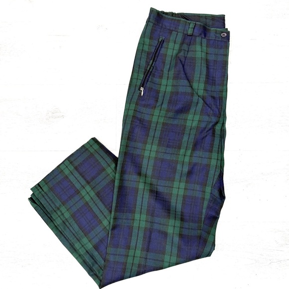 Murray-Golf Tartan Plaid Golf Pants in Green and Navy Blue Inseam 27in - Picture 1 of 17